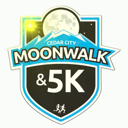 Animated Moonwalk 5K custom-shaped flashing lapel pin for Cedar City Utah