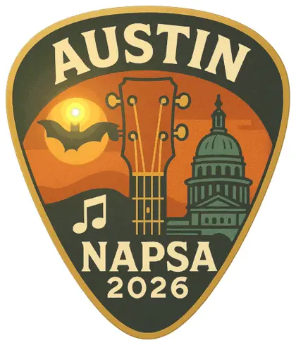Animated NAPSA Austin 2026 guitar pick custom light-up pin