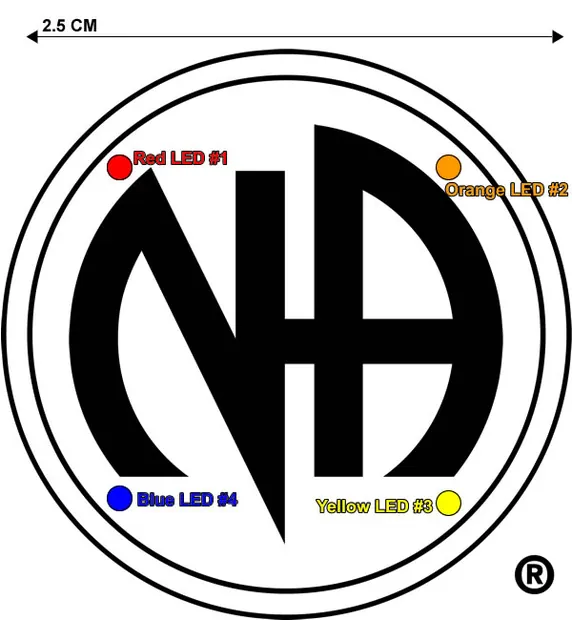 Narcotics Anonymous custom Blinkee light lapel pin LED placement diagram