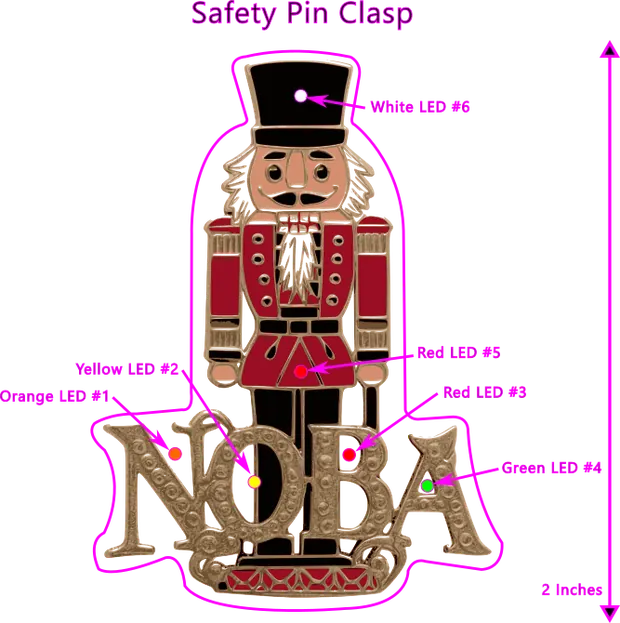 NOBA Nutcracker custom light-up pin LED placement diagram