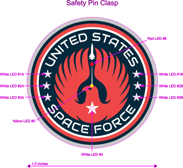 Space Force custom flashing lapel pin LED placement diagram