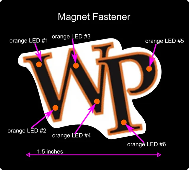 William Paterson University WP custom pin LED placement diagram